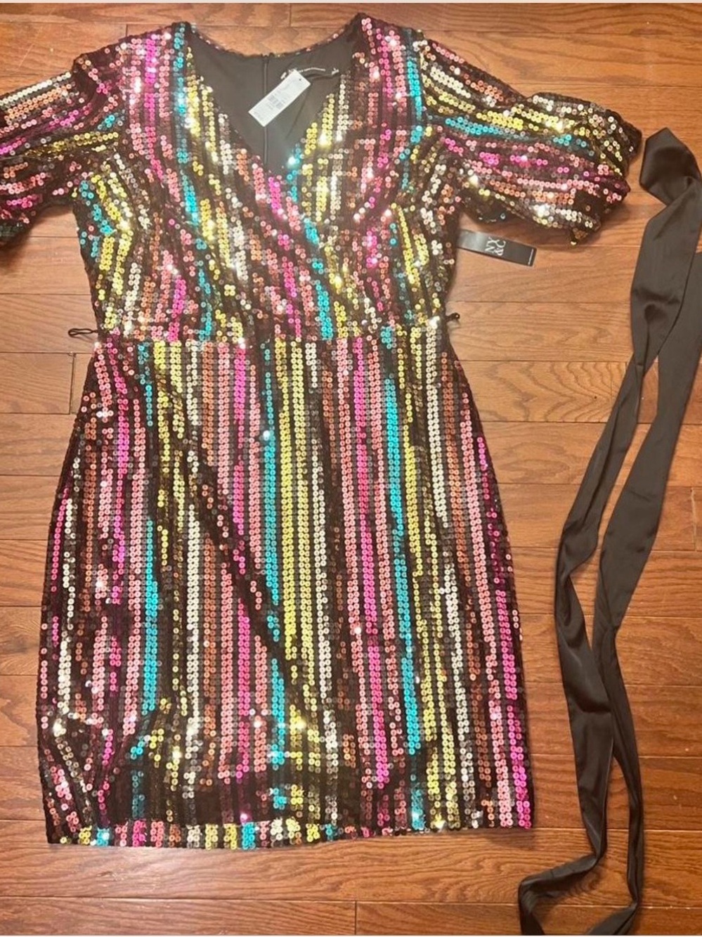New York & Company Multicolor Sequin Wrap-Style Cocktail Dress